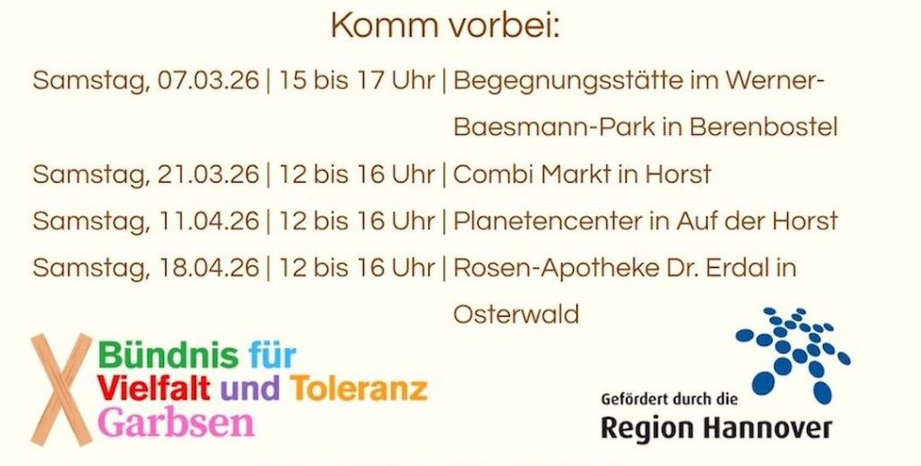 Nach einem erfolgreichen Start in Berenbostel, diesen Samstag in Horst: Fotoaktion des Bündnis für Vielfalt und Toleranz in Garbsen